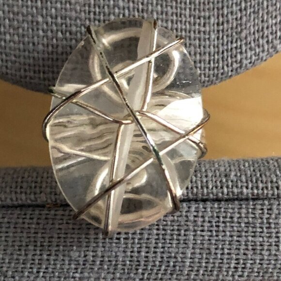 Silver Wire Wrapped Clear Crystal Ring - Picture 2 of 6